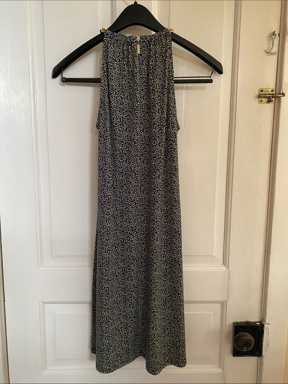 Michael Kors Navy Yellow & White Chain Shoulder Knee Length Dress - Picture 3 of 16